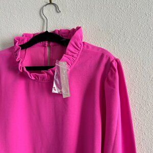 NWT Pink Ruffle Neck Medium Blouse